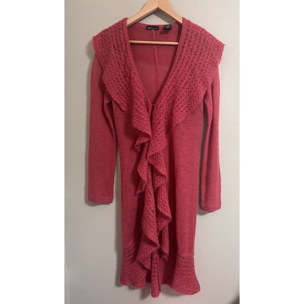 Moda International Size S Duster Cardigan Sweater kid Mohair Ruffled Whimsical